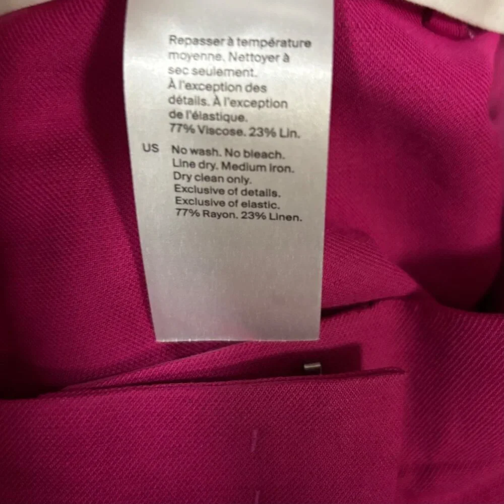 COS Womens Fuchsia Wide-Leg Pleated Linen-Blend Trousers Size 4